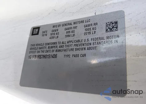 2017 Chevrolet Camaro 1Lt z USA, uszkodzony, nr VIN 1G1FB1RS7H0151436